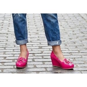 Jeffrey Campbell × Sperry Patent Leather Wedges Neon Pink Size 8.5